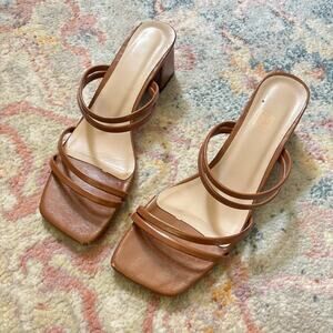 Brown faux leather mules / sandals
